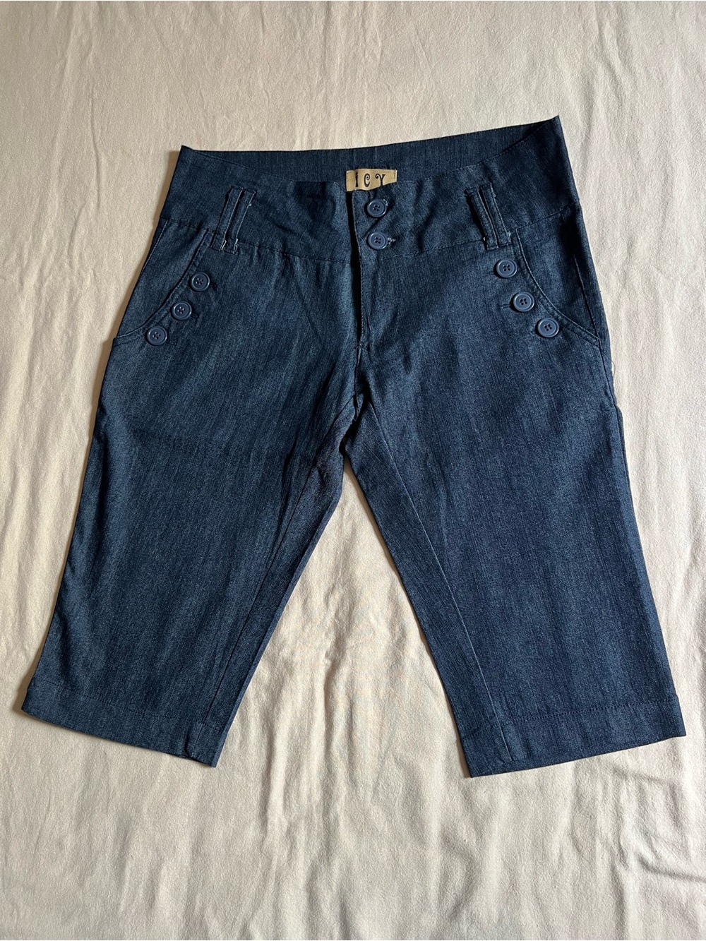 ICY Women's Navy Denim Cropped Capri Jeans